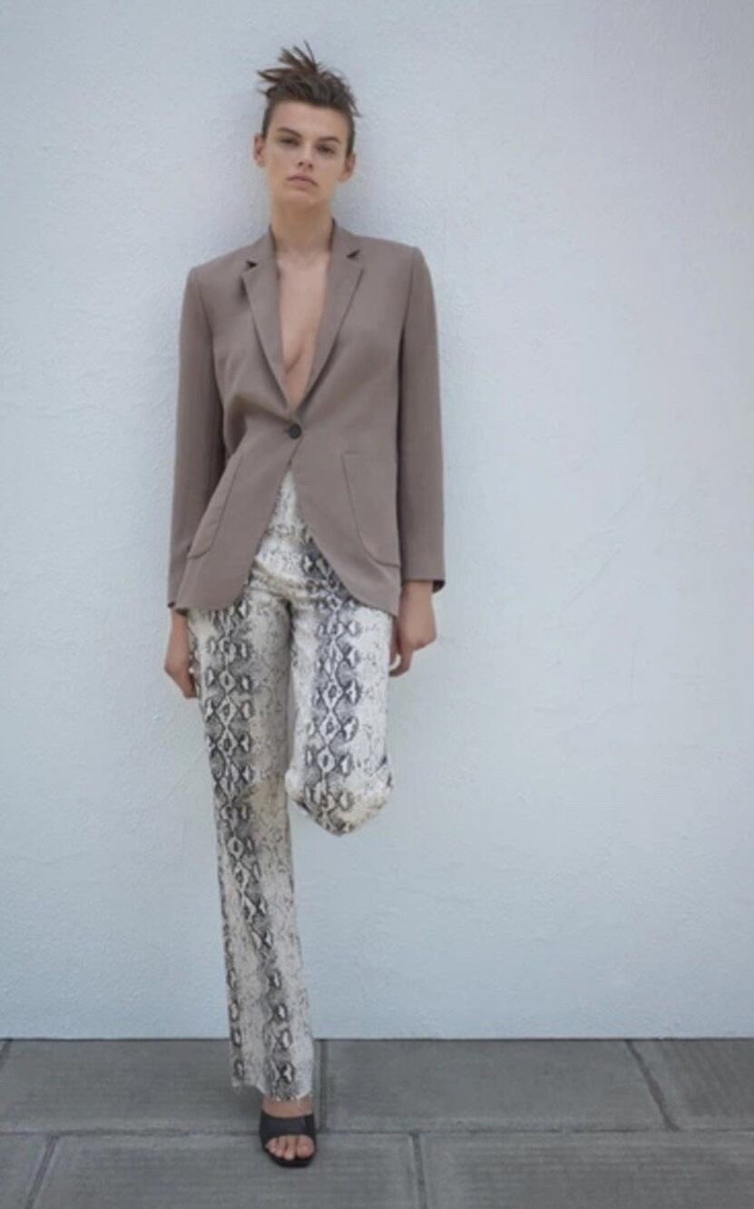 NWT ZARA Premium 90s Full White Snake Print Wide Leg Jeans US 4 9632/242 Cotton
